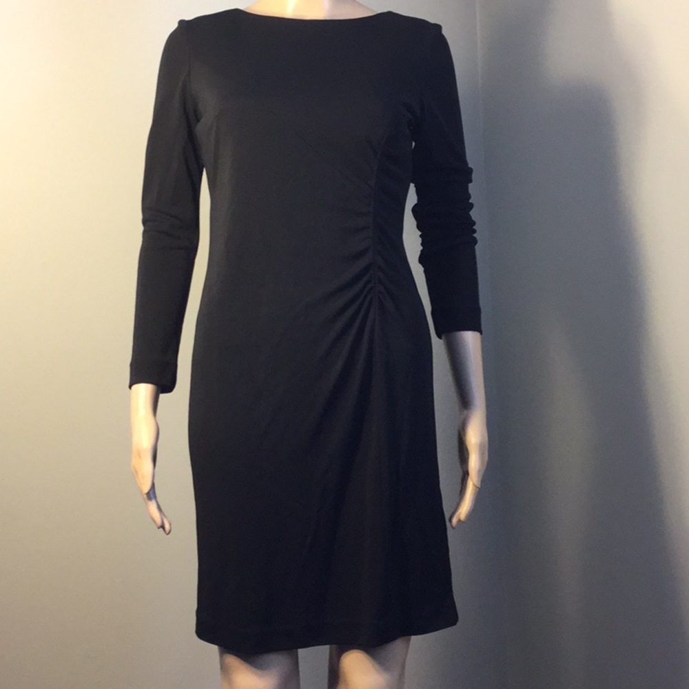 DAVID WARREN PETITES BLACK STRETCHY RUCHED MIDI